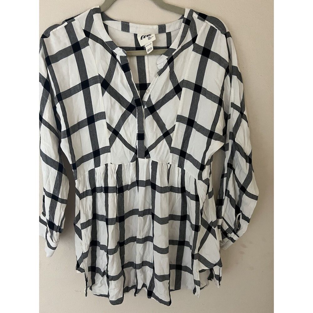 Led‎ plaid peplum shirt size small Black White Tunic